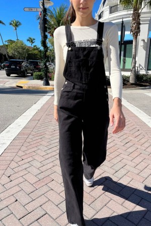 Black Brandy Melville Hayley Overalls Pants | USA 89024-KABJ