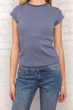 Blue White Brandy Melville Hailie Long Striped Tops | USA 24693-LBWA