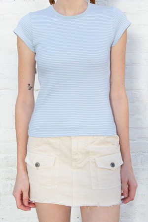 Blue White Brandy Melville Hailie Long Striped Tops | USA 32948-ECYS