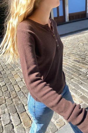 Brown Brandy Melville Ahern Thermal Long Sleeve Tops | USA 93052-NHRY