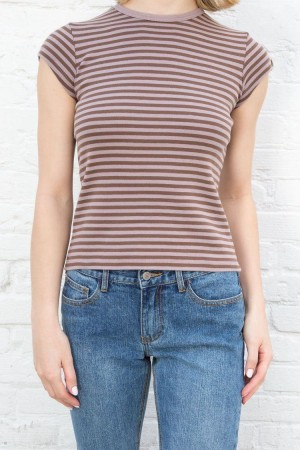 Brown Pink Brandy Melville Hailie Long Striped Tops | USA 96841-EWVX