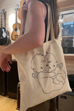 Cream Brandy Melville Hugging Cherub Tote Bags | USA 64579-PMYL