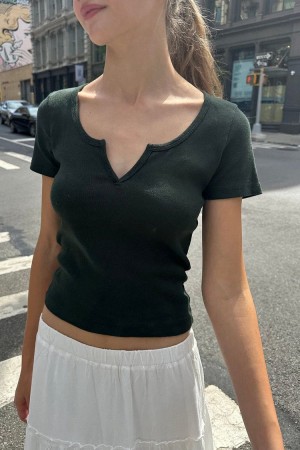 Dark Green Brandy Melville Ashlyn V-Notch Tops | USA 80172-UGXQ