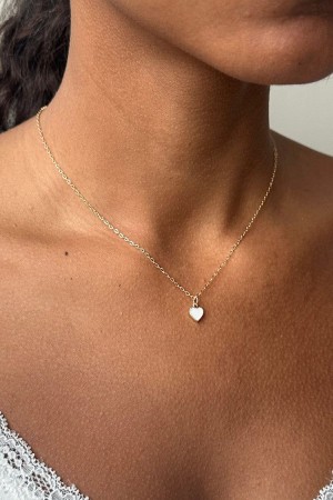 Gold Brandy Melville White Heart Necklace | USA 79462-GTDW