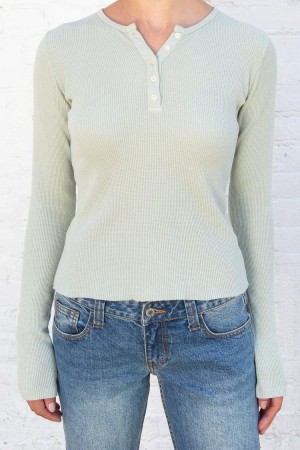 Mint Brandy Melville Ahern Thermal Long Sleeve Tops | USA 32814-ZHUL