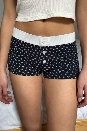 Navy Brandy Melville Boyshort Floral Underwear | USA 25410-IRTL