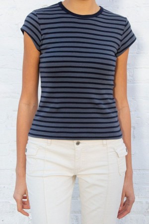 Navy Brandy Melville Hailie Long Striped Tops | USA 53864-TLPU