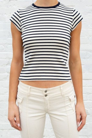 Navy White Brandy Melville Hailie Long Striped Tops | USA 52794-VUFP