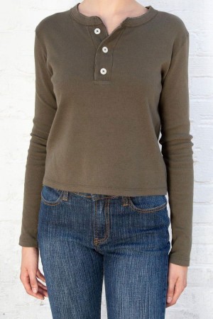 Olive Brandy Melville Charlie Long Sleeve Tops | USA 36519-LKFI