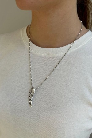 Silver Brandy Melville Angel Wing Necklace | USA 79453-WQLK