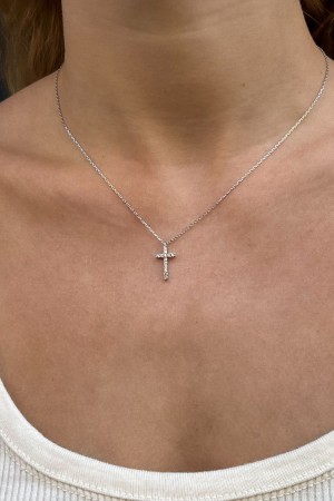 Silver Brandy Melville Rhinestone Cross Necklace | USA 74502-IVQT