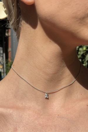 Silver Brandy Melville Teddy Bear Choker Necklace | USA 57036-PTCH