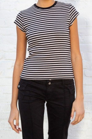 White Black Brandy Melville Hailie Long Striped Tops | USA 51042-IEMA