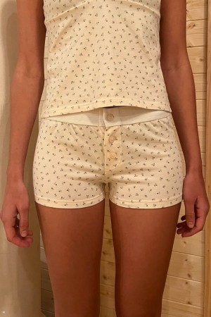 White Blue Brandy Melville Boy Short Floral Underwear | USA 82156-TIMK