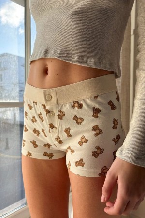 White Brandy Melville Boyshort Teddy Bear Underwear | USA 37946-IXVE