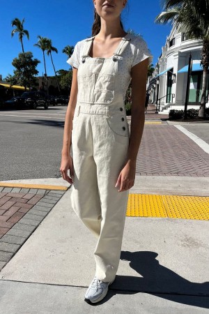 White Brandy Melville Hayley Overalls Pants | USA 98605-AEYB