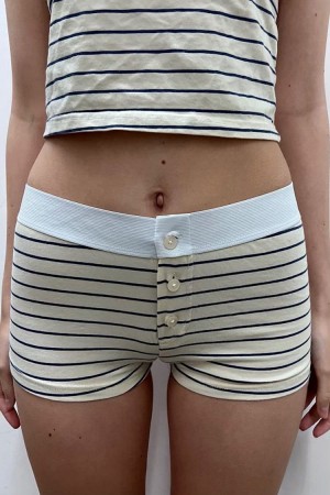 White Navy Brandy Melville Boy Short Stripe Underwear | USA 81745-RNJU