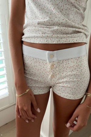 White Pink Olive Brandy Melville Boy Short Floral Underwear | USA 72519-SDKT