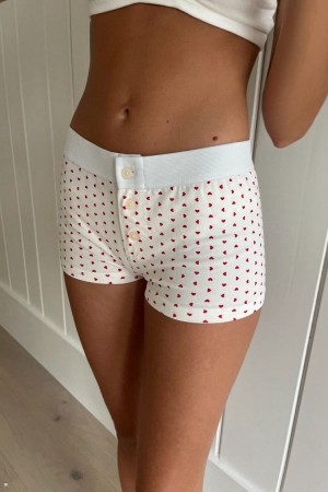 White Red Brandy Melville Boy Short Heart Underwear | USA 74513-JDNZ