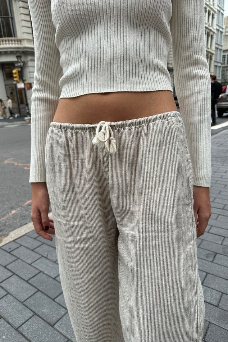 Beige Brandy Melville Anastasia Linen Pants | USA 95136-PBJQ