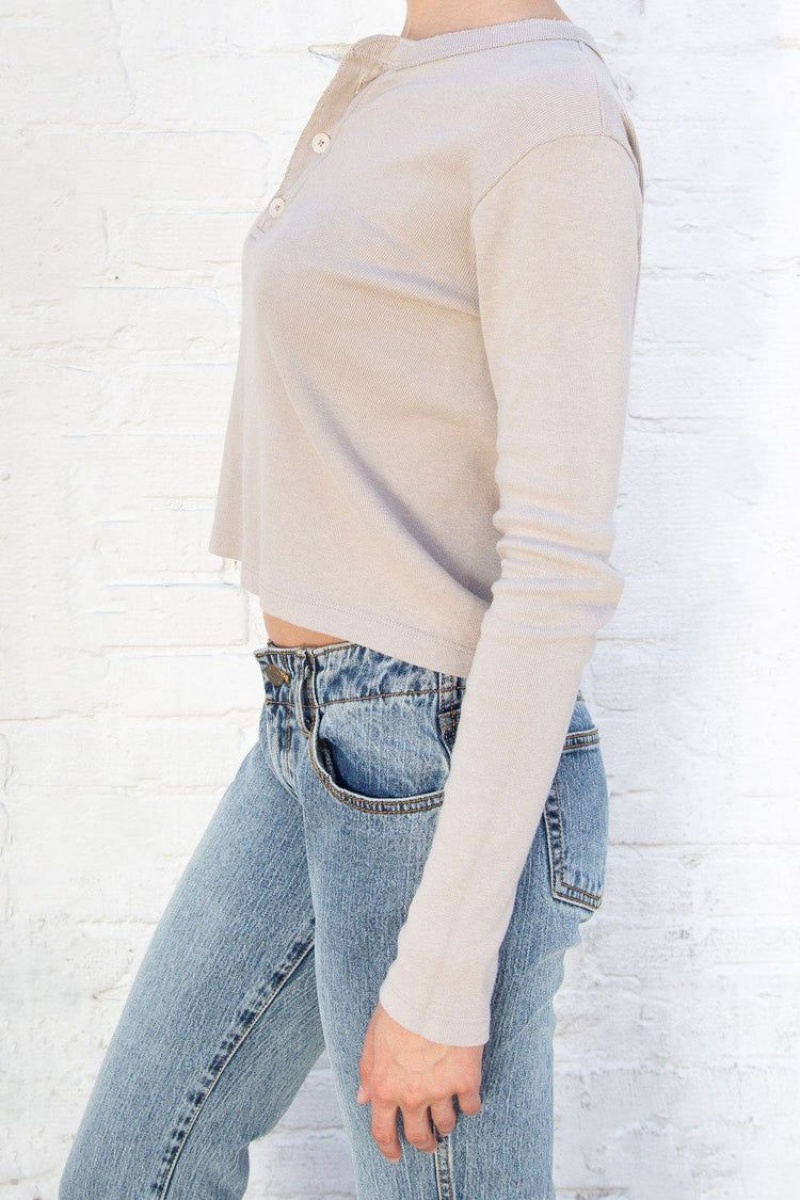 Beige Brandy Melville Charlie Long Sleeve Tops | USA 01283-XBVD