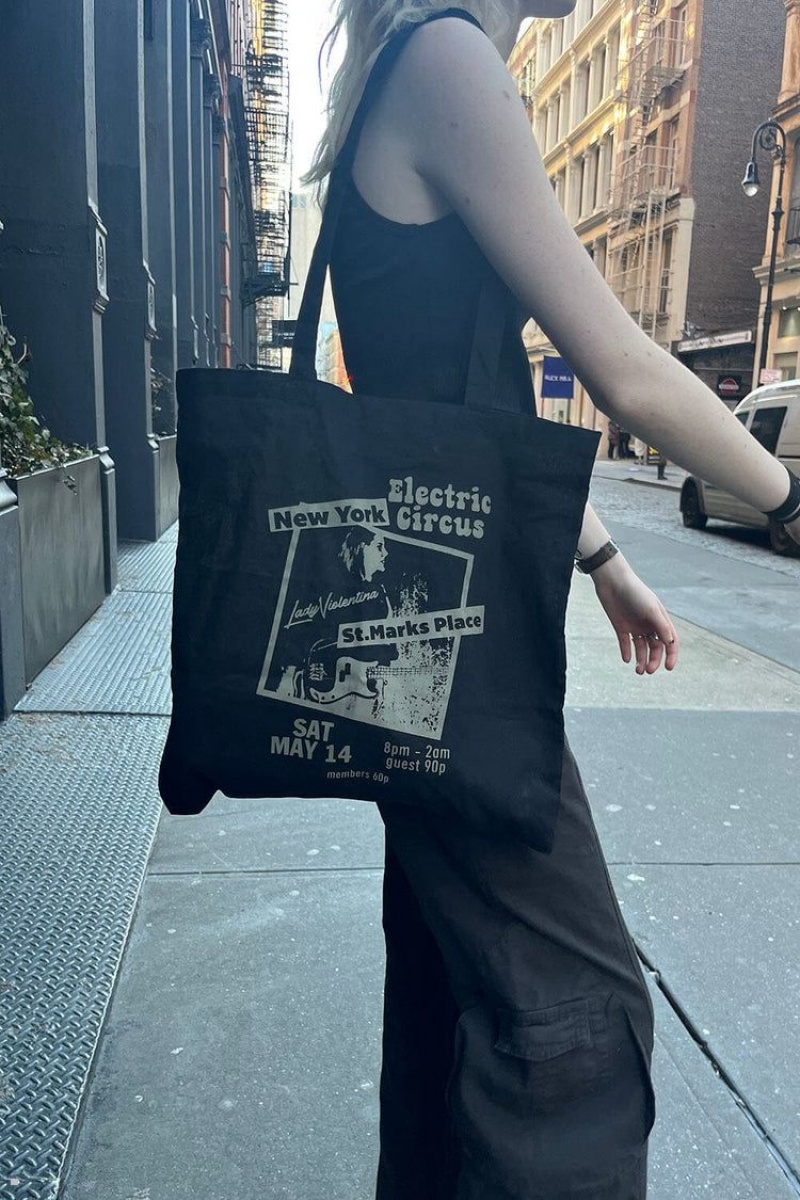 Black Brandy Melville Electric Circus Tote Bags | USA 27819-OJEV