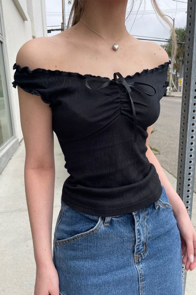 Black Brandy Melville Malena Tops | USA 72395-JUTZ