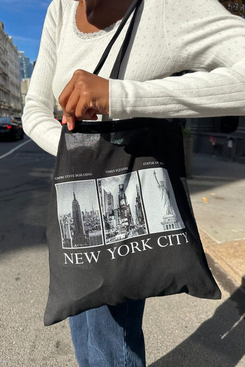 Black Brandy Melville NYC Landmark Tote Bags | USA 70421-VDKS