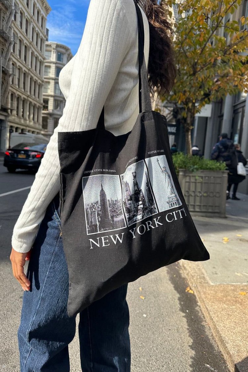 Black Brandy Melville NYC Landmark Tote Bags | USA 70421-VDKS