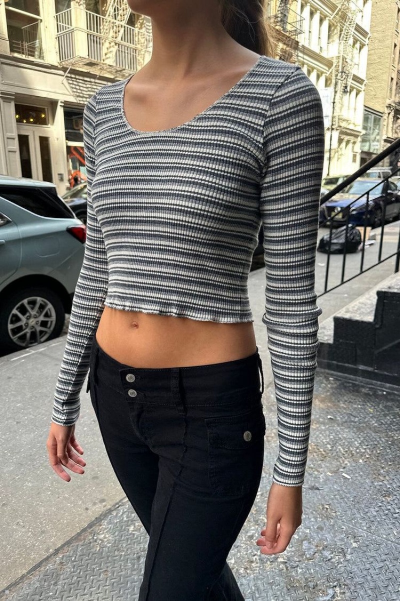 Black White Brandy Melville Mckenna Striped Tops | USA 90637-FISC