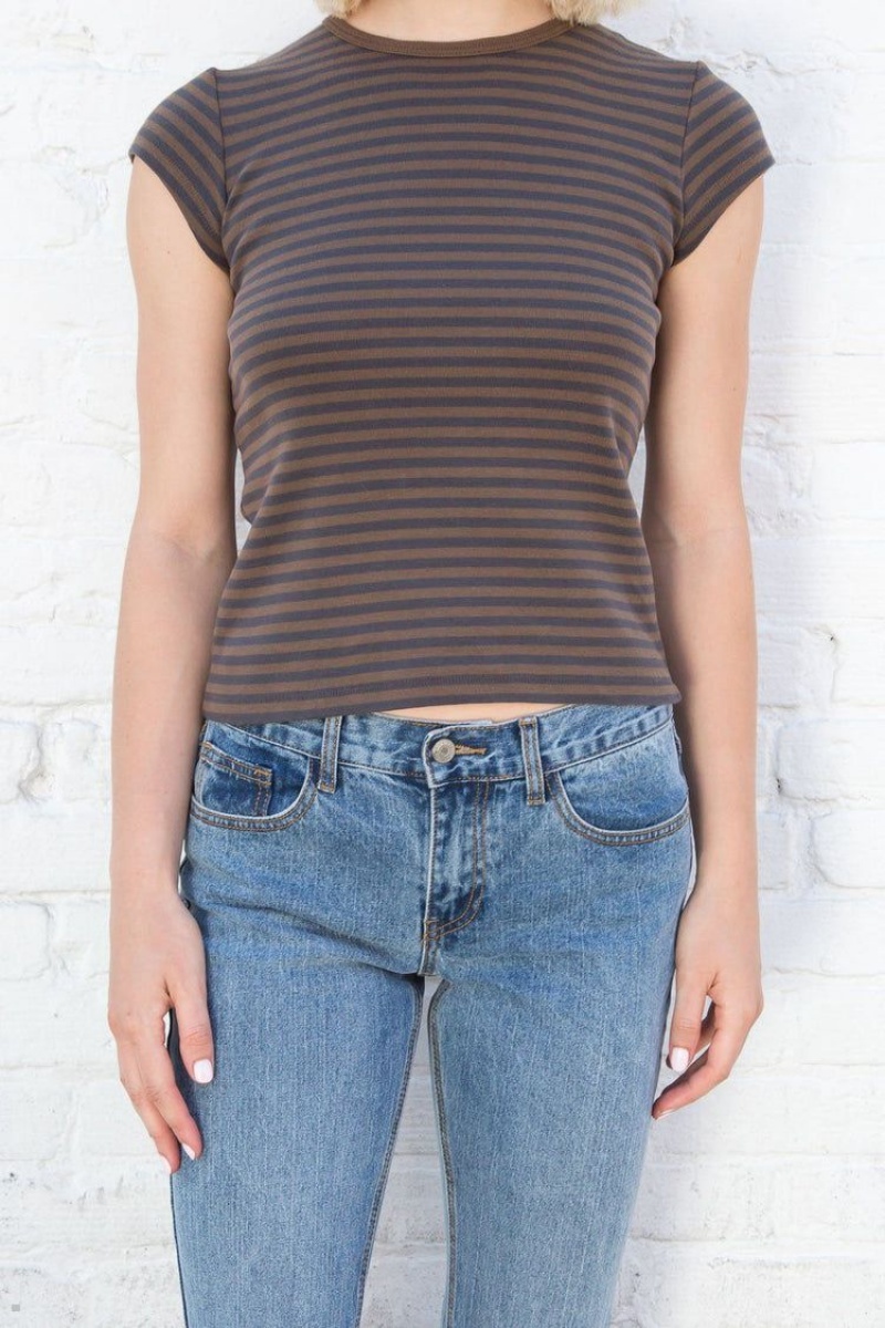 Brown Navy Brandy Melville Hailie Long Striped Tops | USA 96215-HKCM