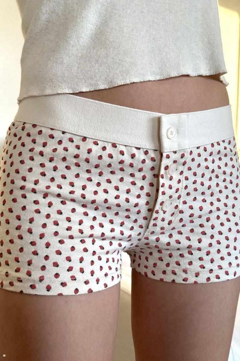 Burgundy White Brandy Melville Strawberry Boyshort Underwear | USA 07196-CWMR