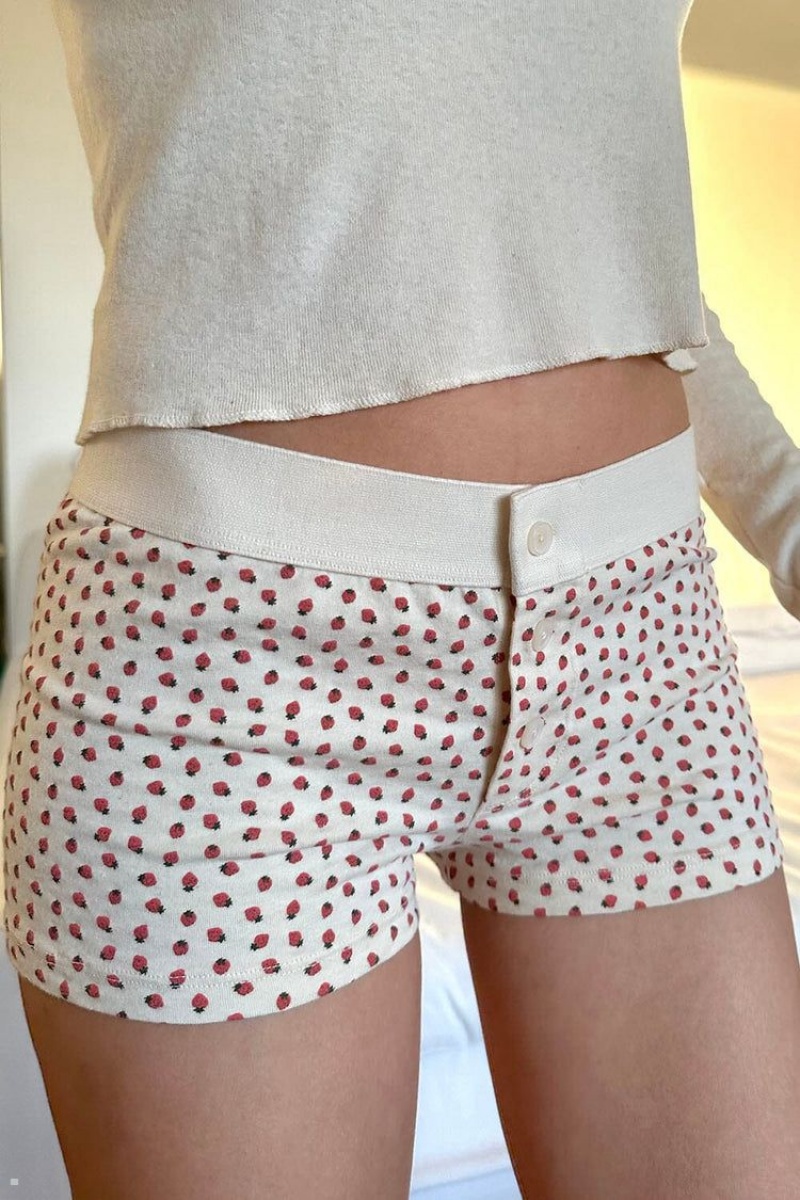 Burgundy White Brandy Melville Strawberry Boyshort Underwear | USA 07196-CWMR