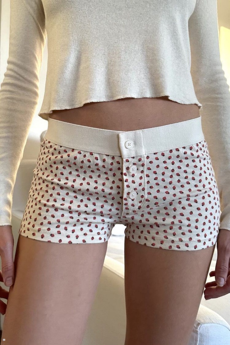 Burgundy White Brandy Melville Strawberry Boyshort Underwear | USA 07196-CWMR