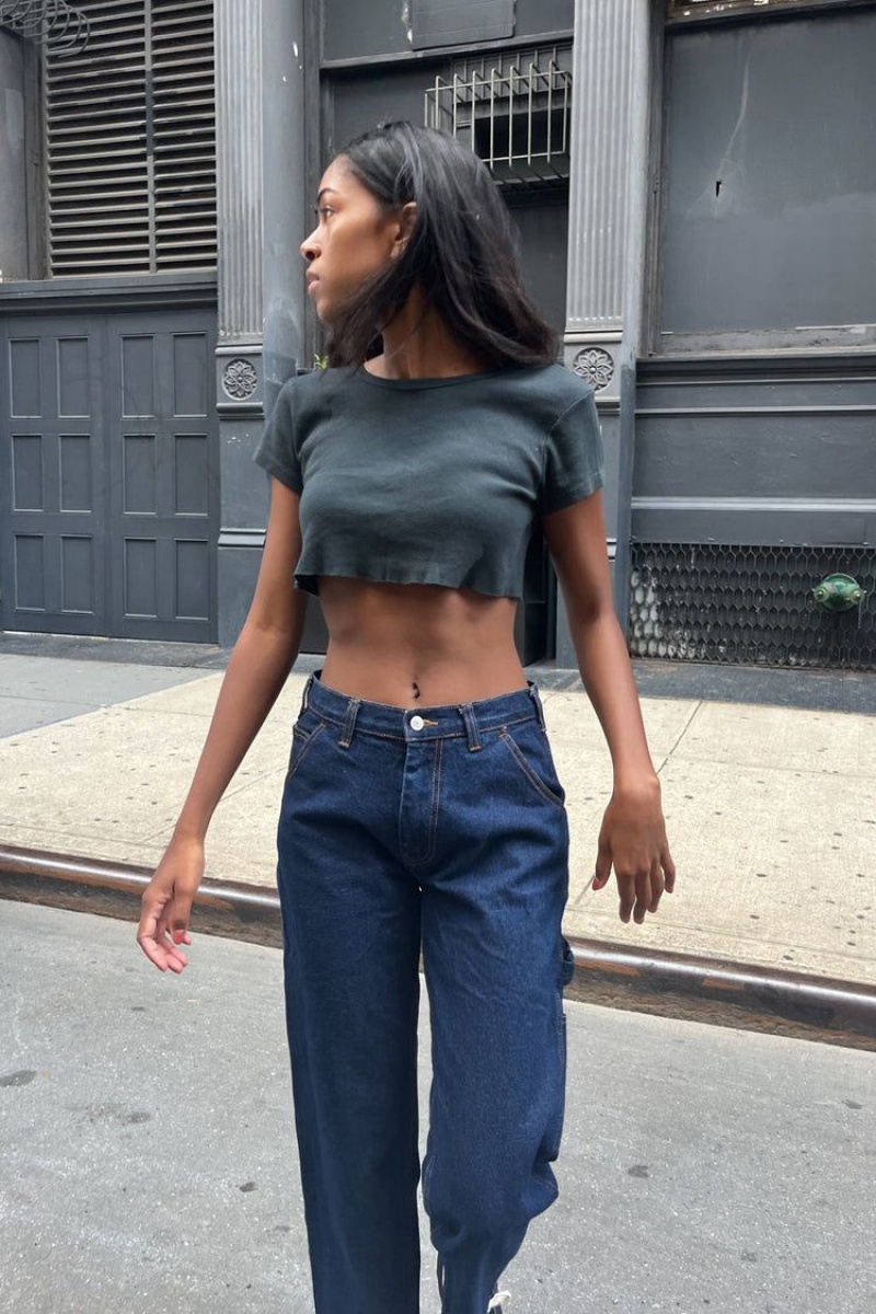 Dark Grey Brandy Melville Hailie Basic Crop Tops | USA 41257-KCGA