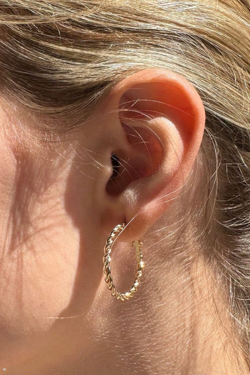 Gold Brandy Melville Twisted Hoop Earrings | USA 14098-CZJE