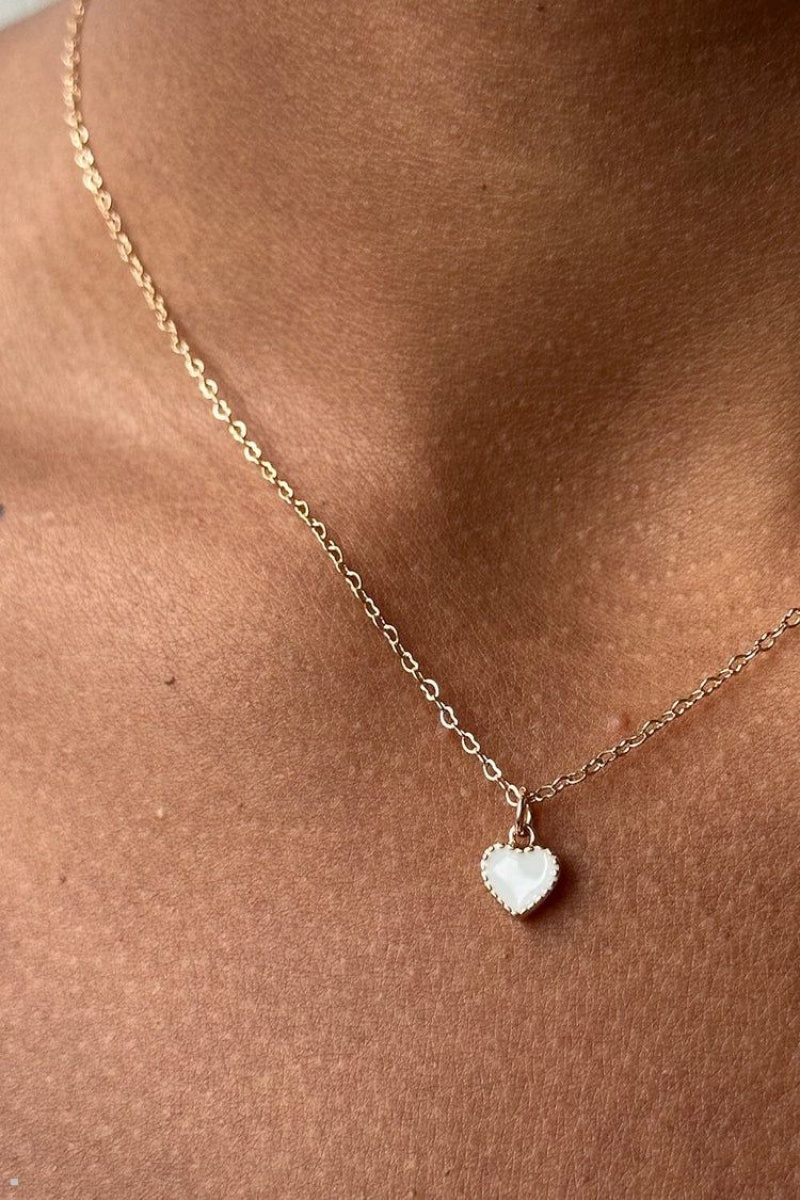 Gold Brandy Melville White Heart Necklace | USA 79462-GTDW