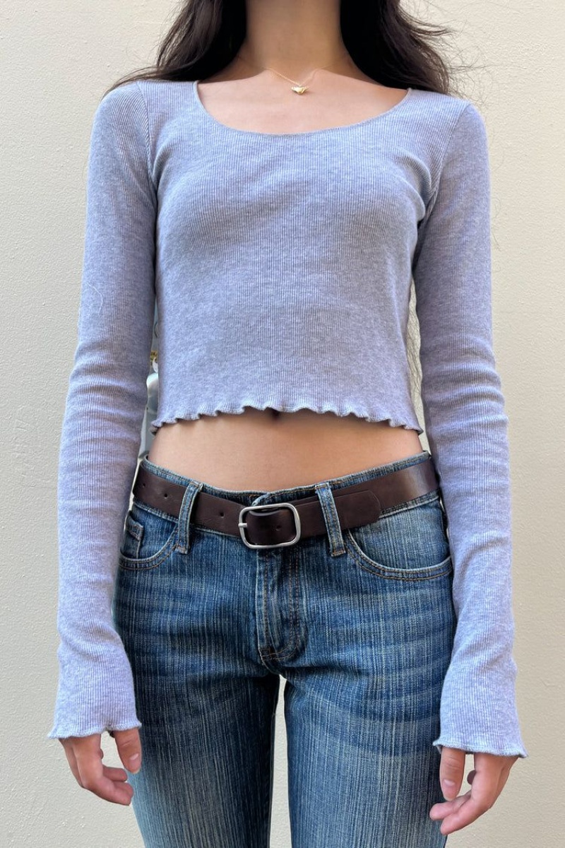 Grey Brandy Melville McKenna Basic Crop Long Sleeve Tops | USA 80952-XIAF