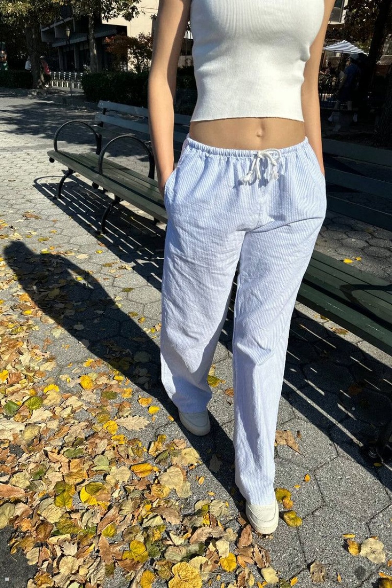 Light Blue Brandy Melville Anastasia Linen Pants | USA 47380-HCWQ