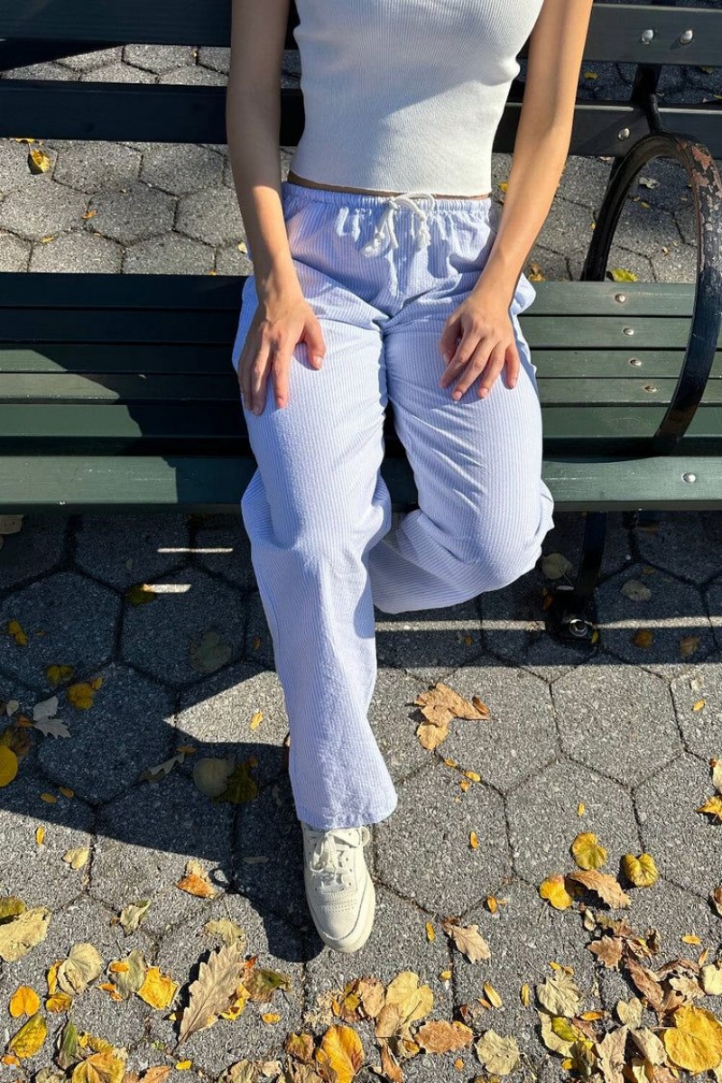 Light Blue Brandy Melville Anastasia Linen Pants | USA 47380-HCWQ