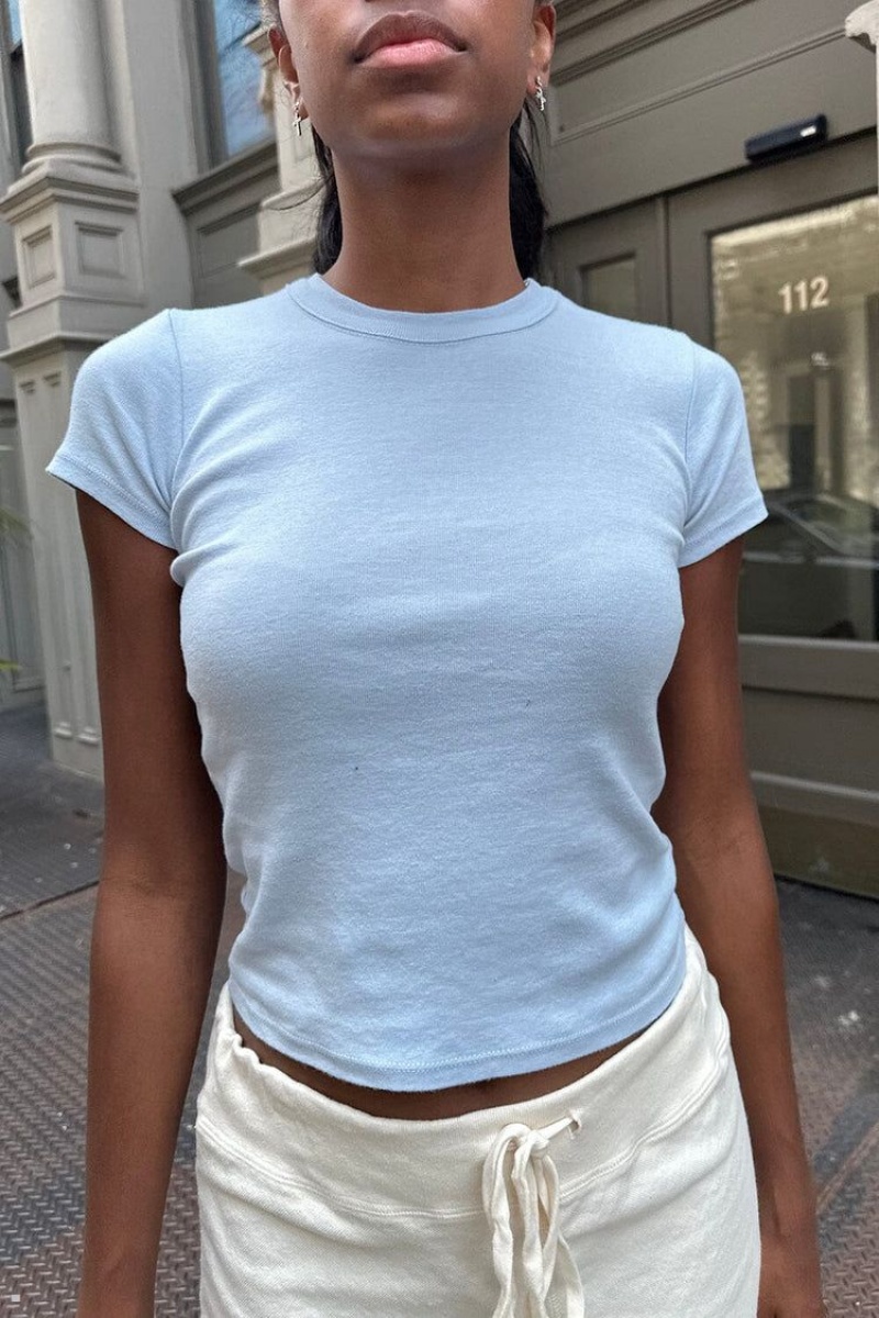 Light Blue Brandy Melville Hailie Basic Tops | USA 04897-SRLF