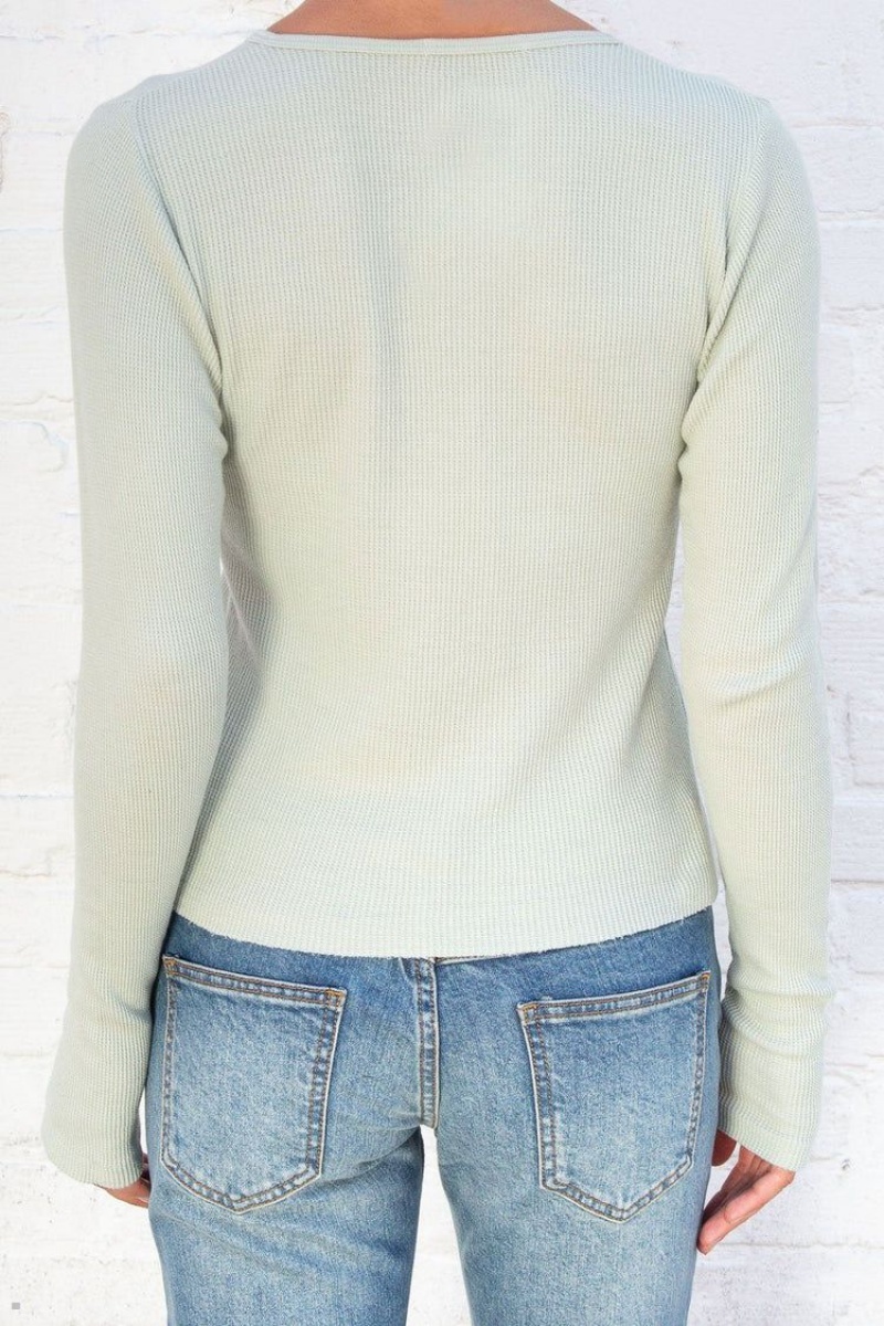 Mint Brandy Melville Ahern Thermal Long Sleeve Tops | USA 32814-ZHUL