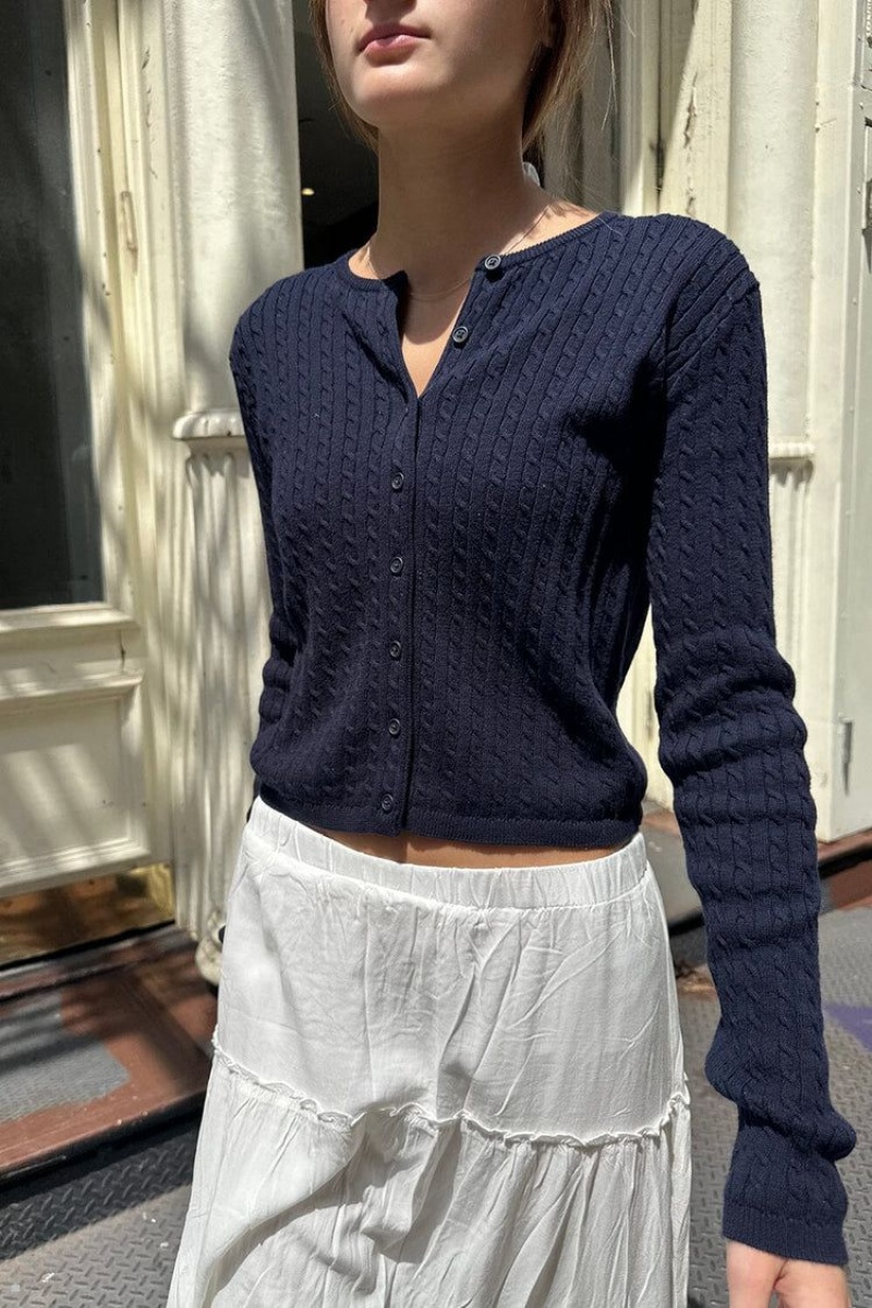 Navy Brandy Melville Zoe Cable Knit Cardigan | USA 67851-BAJD