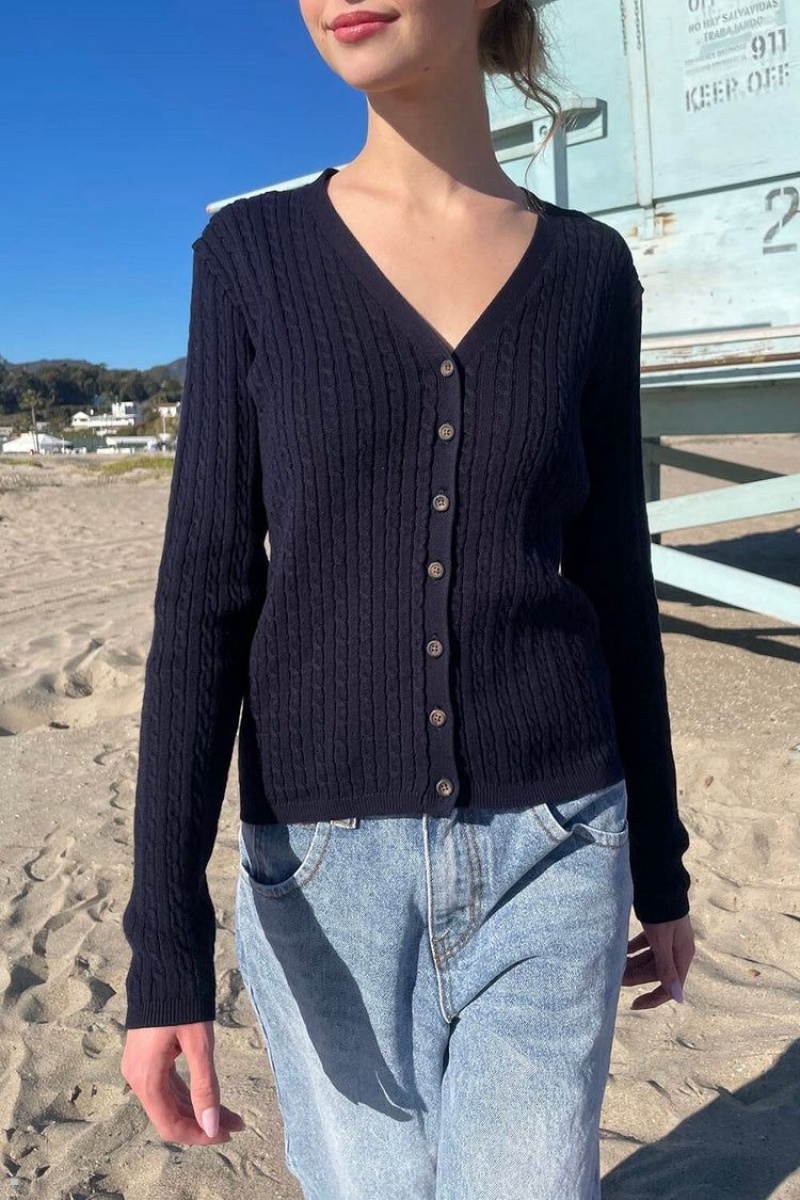 Navy Brandy Melville Zoe V-Neck Cardigan | USA 34761-WFYC