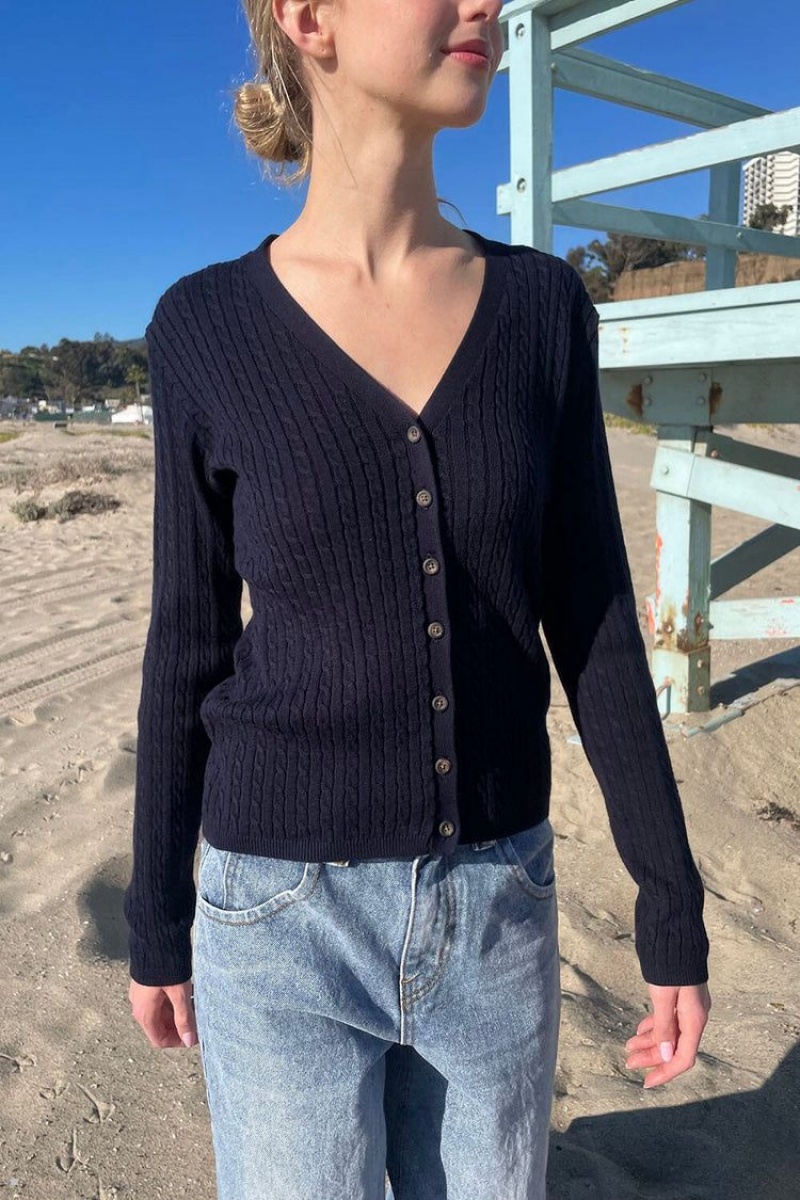 Navy Brandy Melville Zoe V-Neck Cardigan | USA 34761-WFYC