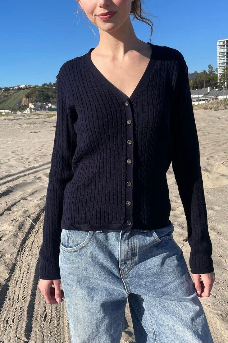 Navy Brandy Melville Zoe V-Neck Cardigan | USA 34761-WFYC