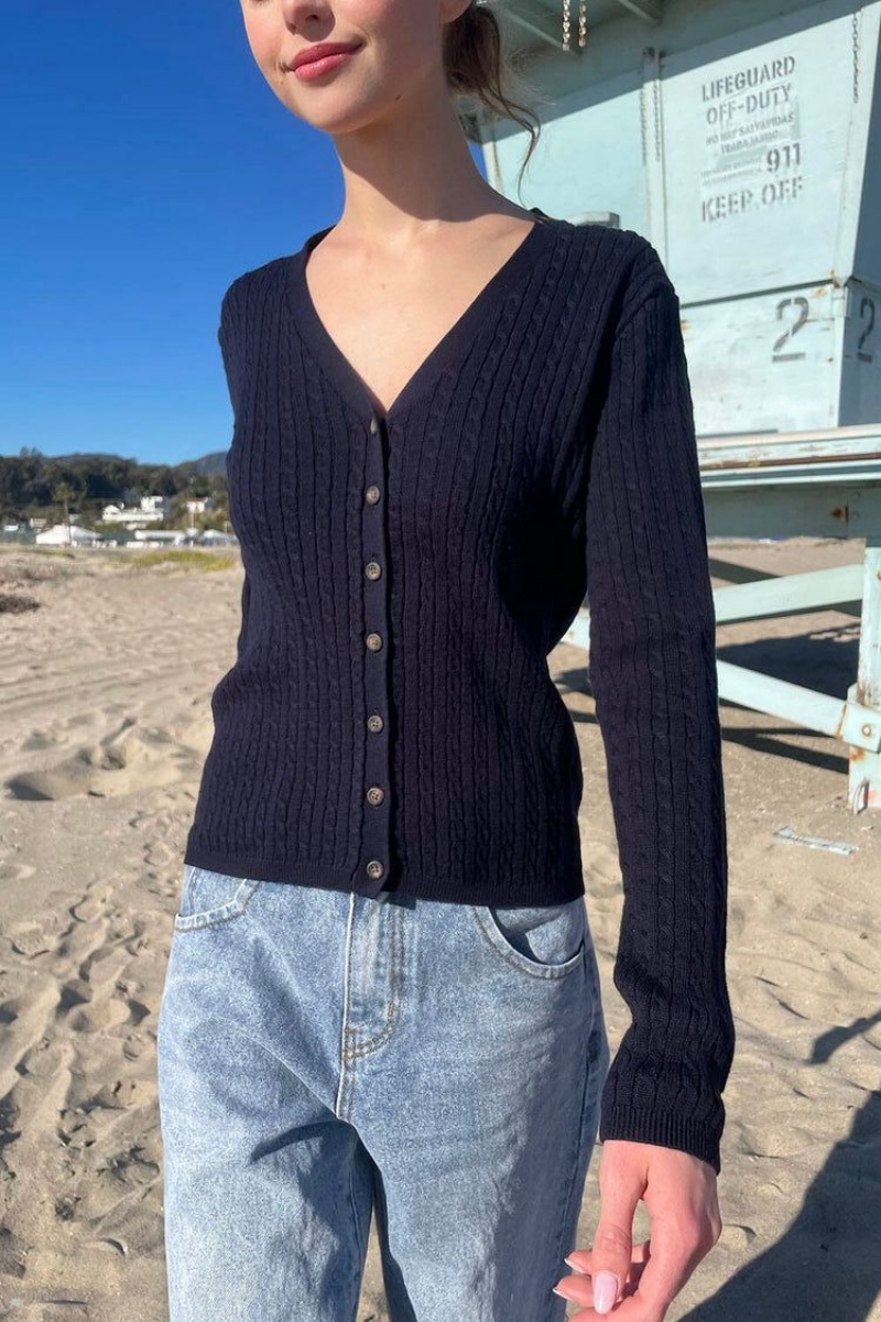 Navy Brandy Melville Zoe V-Neck Cardigan | USA 34761-WFYC