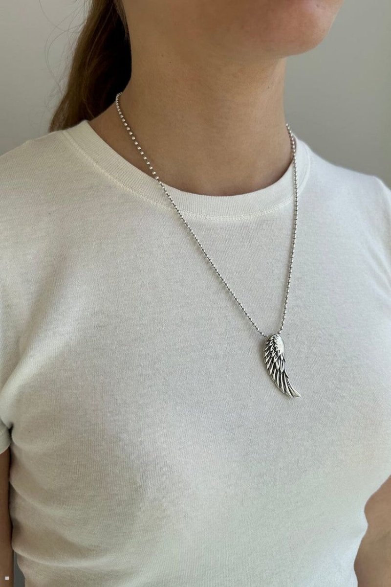 Silver Brandy Melville Angel Wing Necklace | USA 79453-WQLK