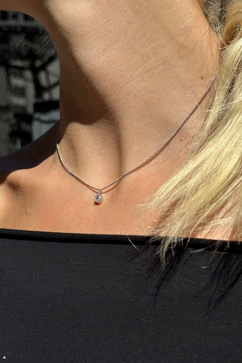 Silver Brandy Melville Diamond Charm Necklace | USA 40639-WHIQ