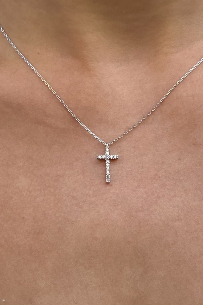 Silver Brandy Melville Rhinestone Cross Necklace | USA 74502-IVQT